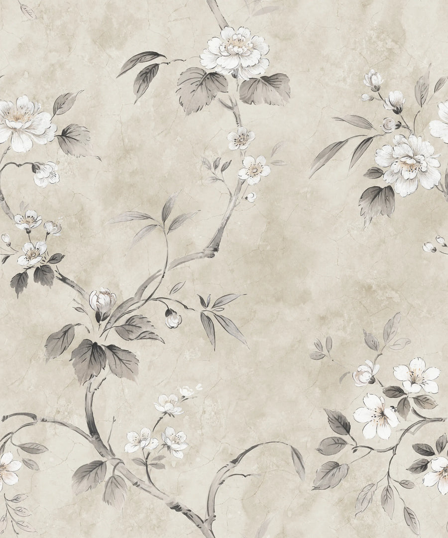 Poetic Flora, Beige Mural Wallpaper