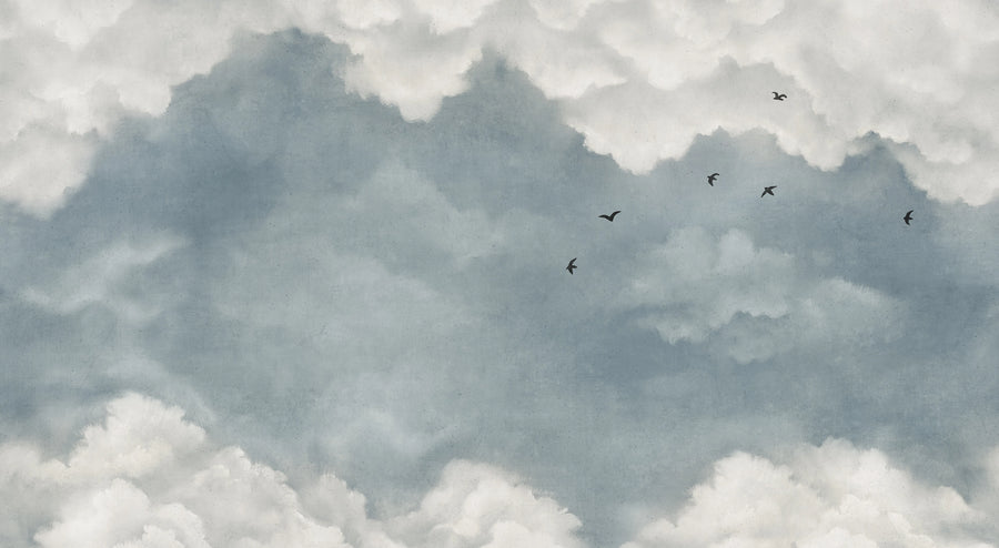 Sky of Clouds, Blue Birds Mural Wallpaper