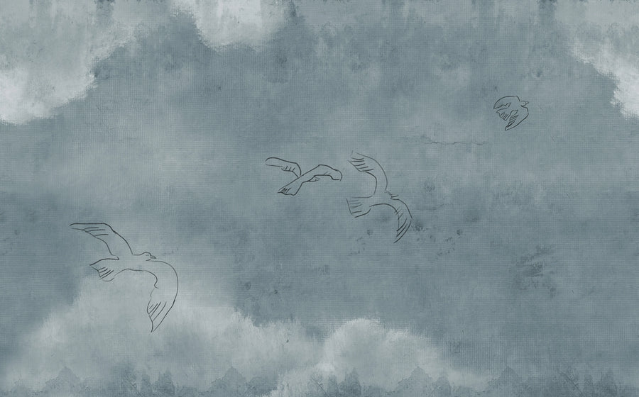 Wings Over Horizon, Blue Mural Wallpaper