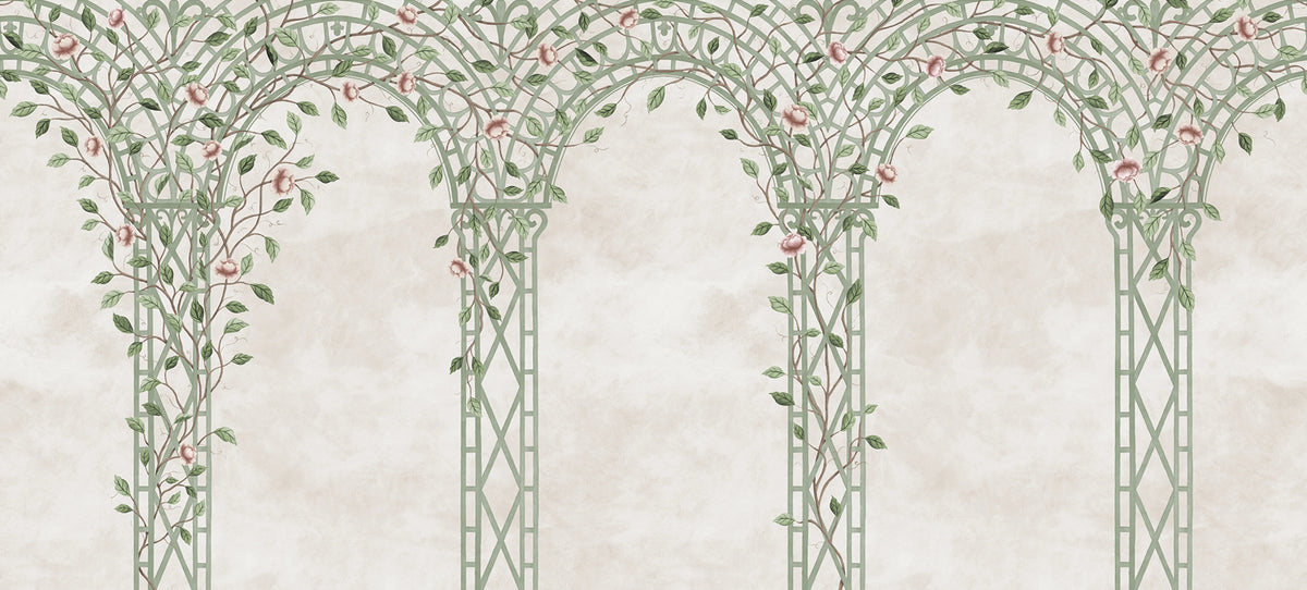 Poetic Trellis, Green Mural Wallpaper - pure wallpaper artwork