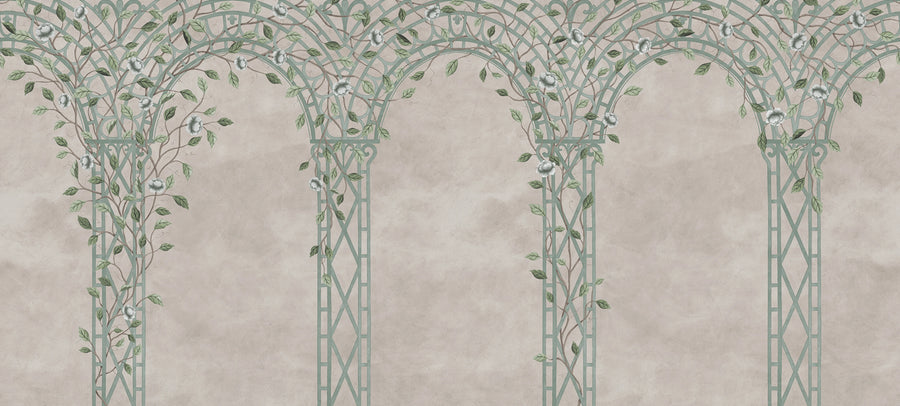 Poetic Trellis, Light Blue Mural Wallpaper