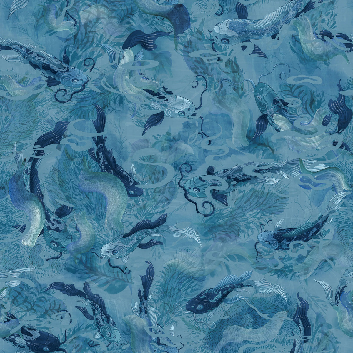Atlantis Fish, Blue Mural Wallpaper - pure wallpaper artwork