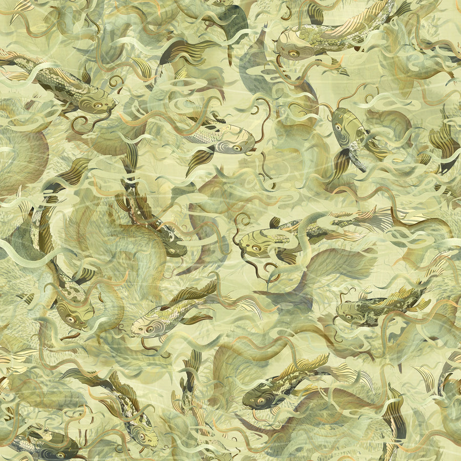 Atlantis Fish, Gold Mural Wallpaper