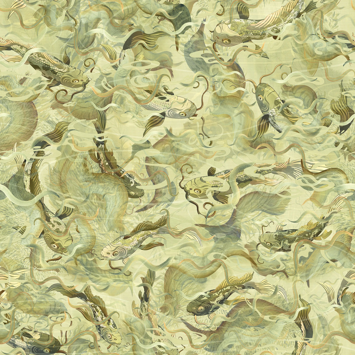 Atlantis Fish, Gold Mural Wallpaper - pure wallpaper artwork