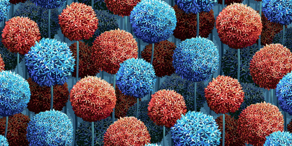 Elysian Flowers, Blue Mural Wallpaper - pure wallpaper artwork