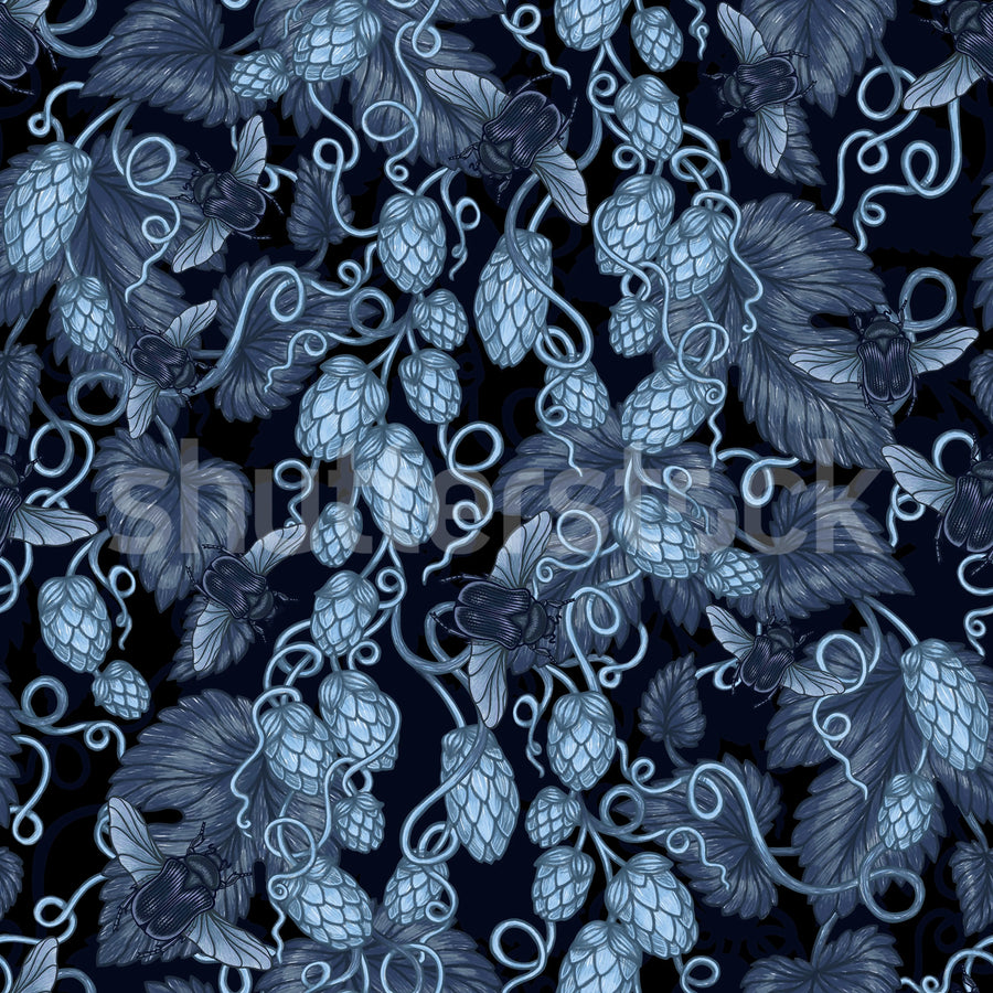 Hop Garden, Blue Mural Wallpaper