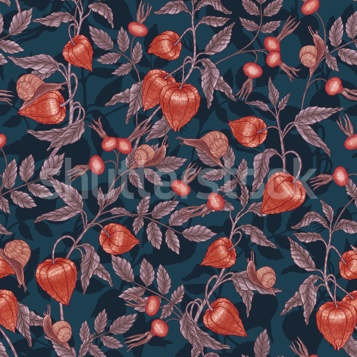 Rose Hip Garden, Red Mural Wallpaper - pure wallpaper artwork