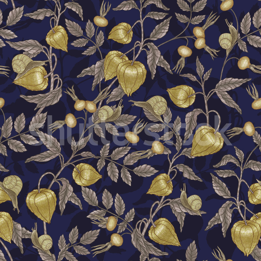 Rose Hip Garden, Blue Mural Wallpaper