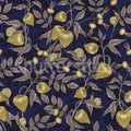 Rose Hip Garden, Blue Mural Wallpaper - pure wallpaper artwork