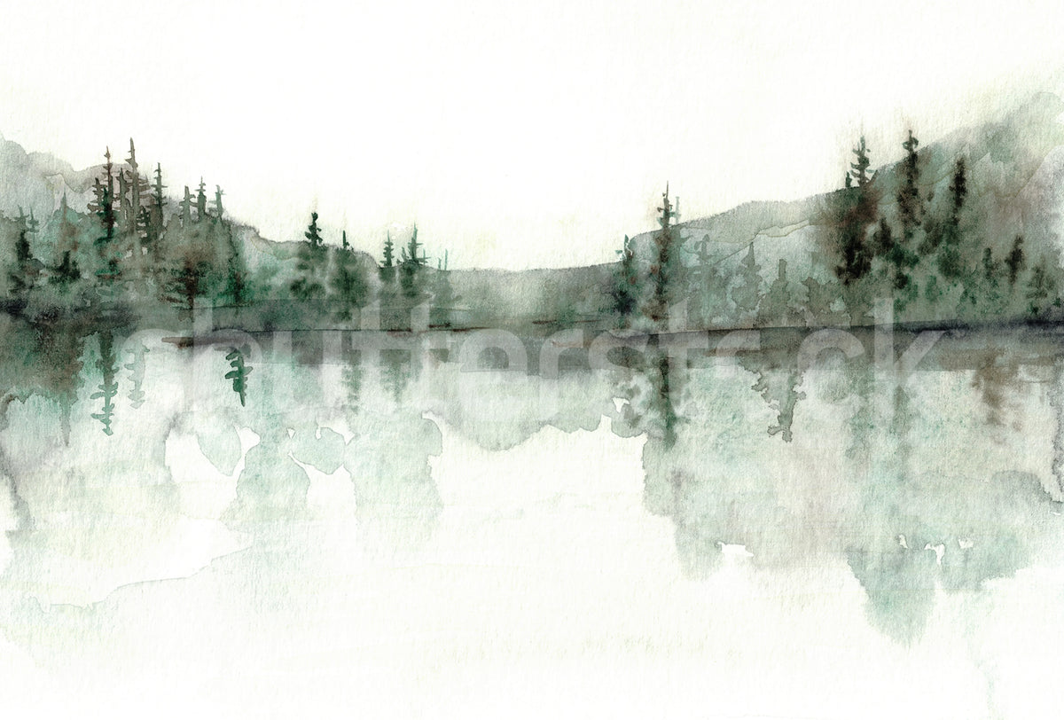 Watercolor Landscape, Forest Green Mural Wallpaper - pure wallpaper artwork