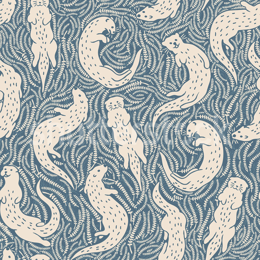 Cute Otters, Blue Mural Wallpaper