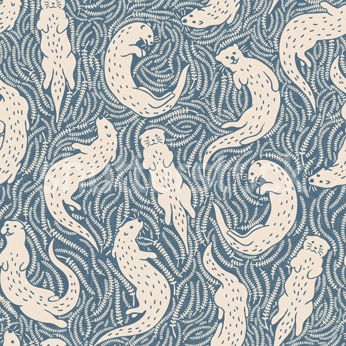 Cute Otters, Blue Mural Wallpaper - pure wallpaper artwork