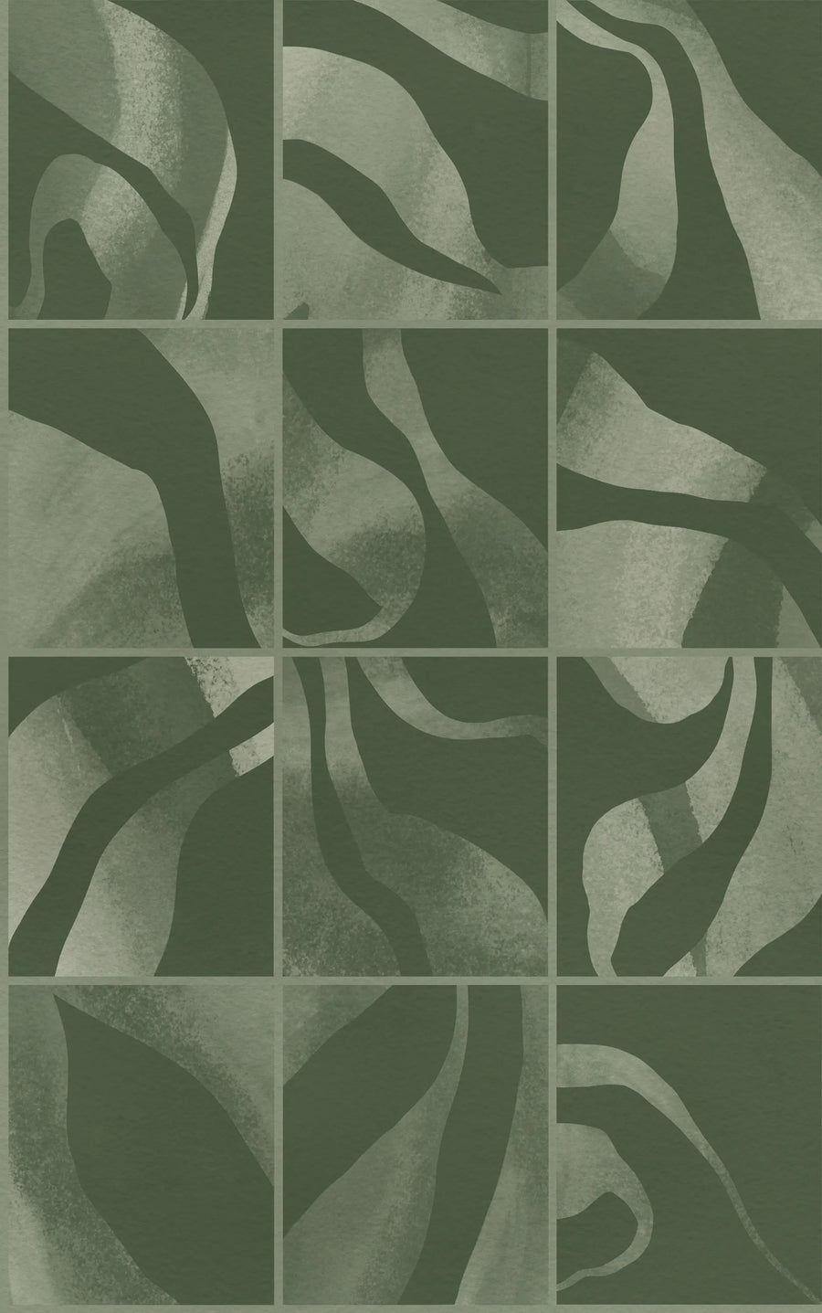 Floating Tiles, Dark Green Mural Wallpaper