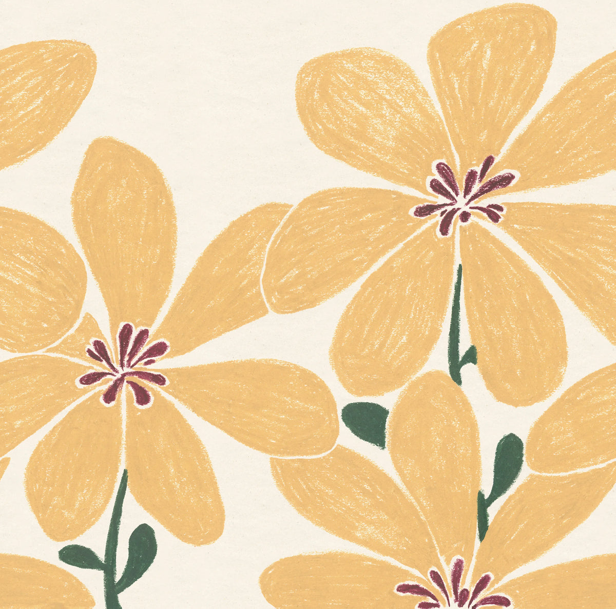 Sketched Flower, Yellow Mural Wallpaper - pure wallpaper artwork