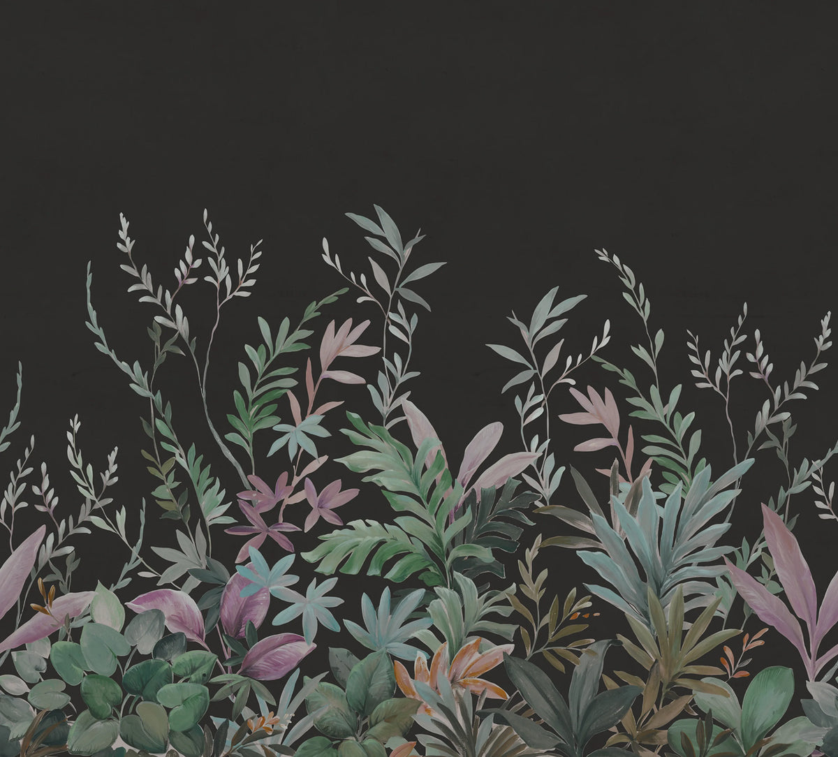 Jungle Meadow, Black Mural Wallpaper - pure wallpaper artwork
