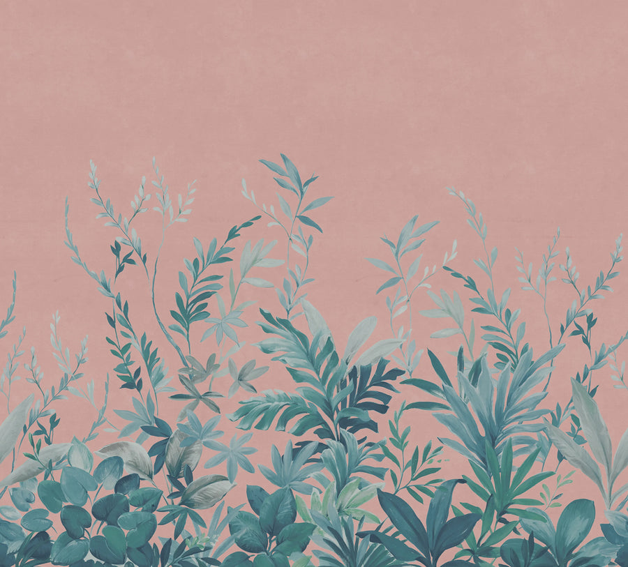 Jungle Meadow, Pink Mural Wallpaper