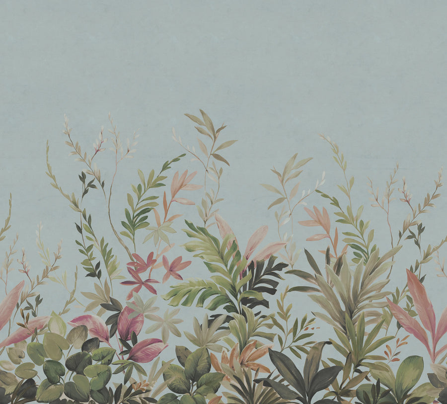 Jungle Meadow, Blue Mural Wallpaper