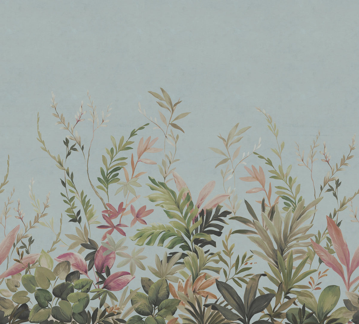 Jungle Meadow, Blue Mural Wallpaper - pure wallpaper artwork