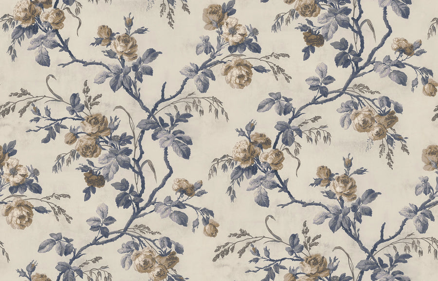 Rose Garland, Blue Mural Wallpaper