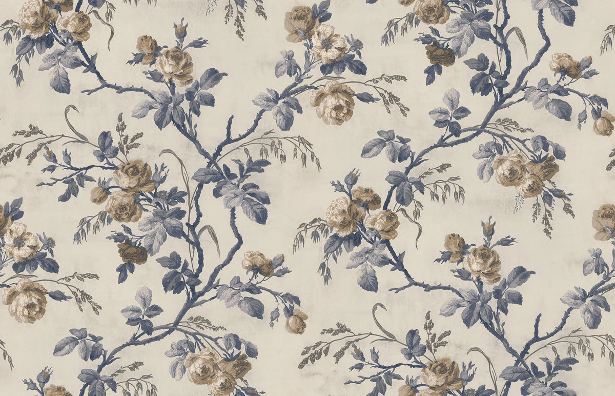 Rose Garland, Blue Mural Wallpaper - pure wallpaper artwork