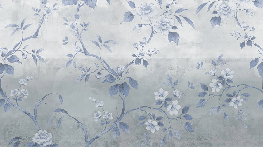 Concrete Flowers, Blue Mural Wallpaper