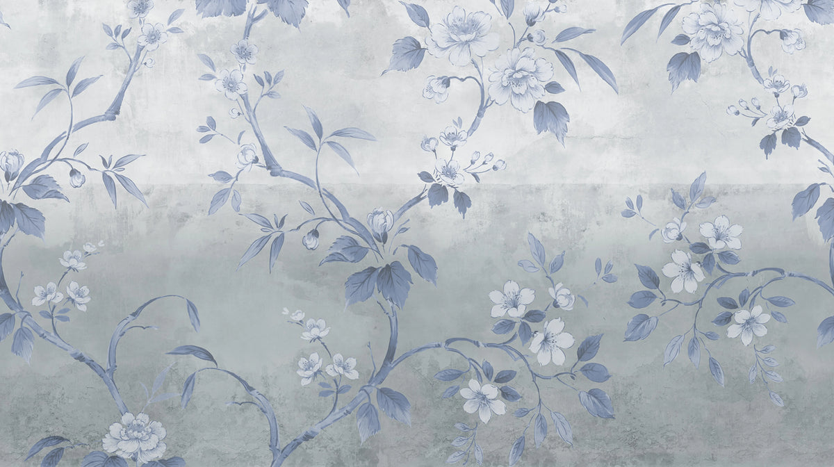 Concrete Flowers, Blue Mural Wallpaper - pure wallpaper artwork