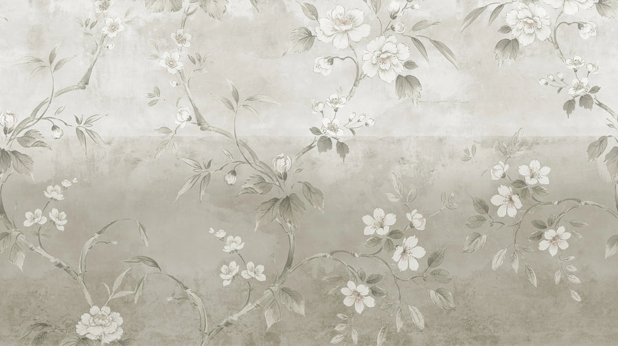 Concrete Flowers, Beige Mural Wallpaper