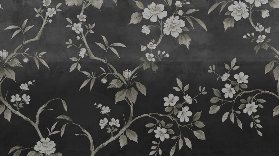Concrete Flowers, Black Mural Wallpaper