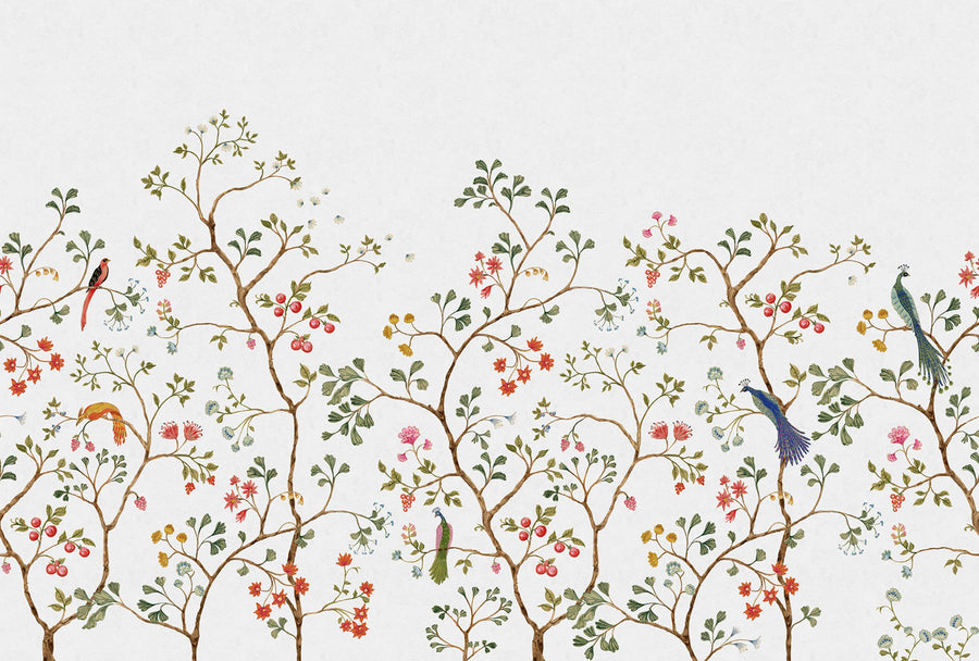 Songbird Mural, White Mural Wallpaper