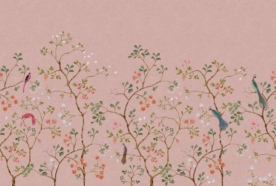Songbird Mural, Pink Mural Wallpaper