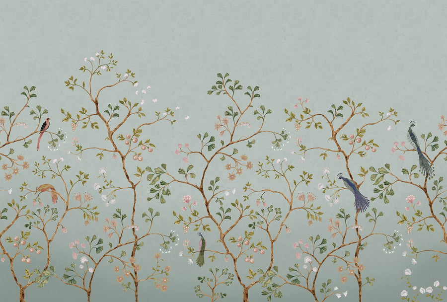 Songbird Mural, Green Mural Wallpaper