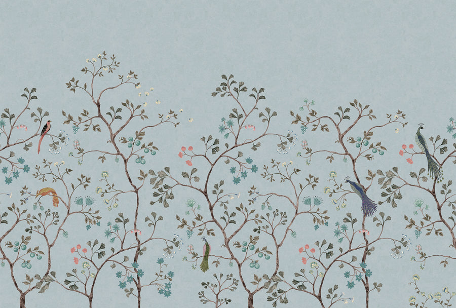 Songbird Mural, Blue Mural Wallpaper