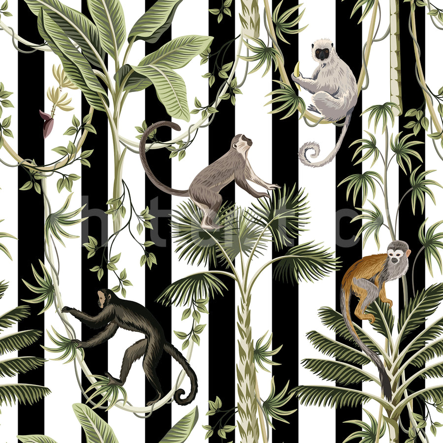 Monkey Stripes, Black Mural Wallpaper