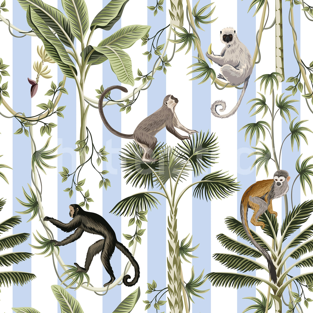 Monkey Stripes, Blue Mural Wallpaper - pure wallpaper artwork