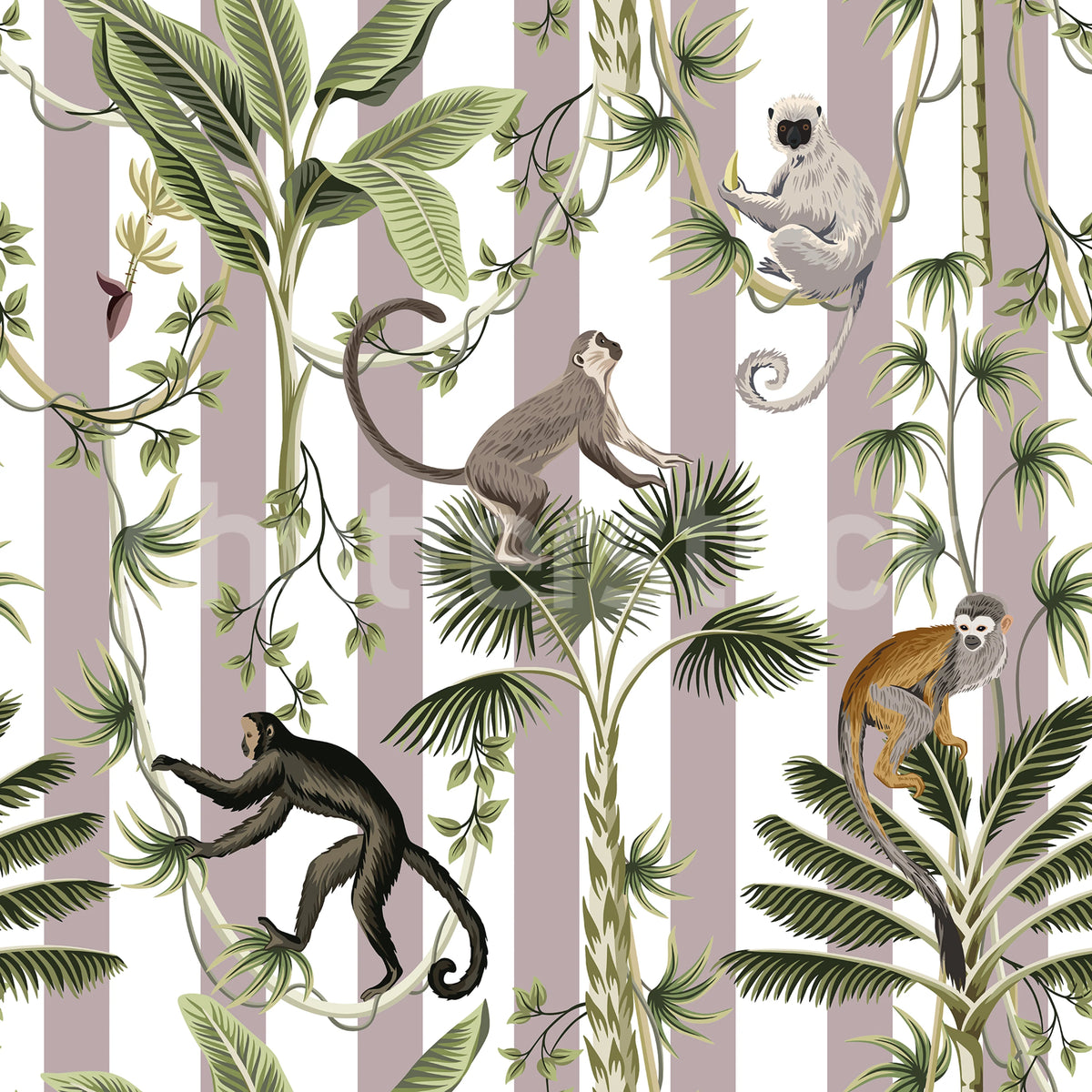 Monkey Stripes, Greige Mural Wallpaper - pure wallpaper artwork