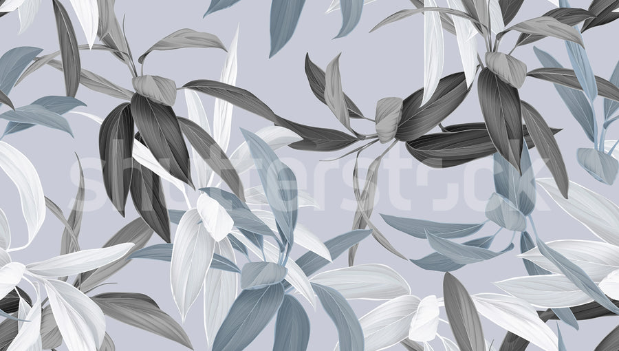 Lily Garden, Blue Mural Wallpaper