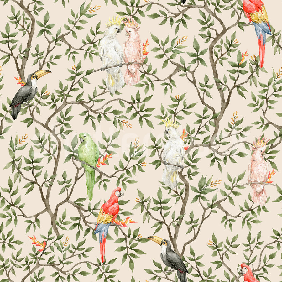 Parrot Shrubbery, Sand Mural Wallpaper