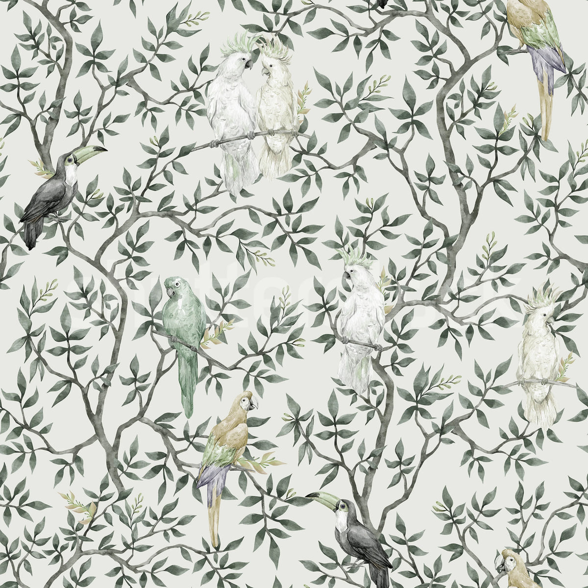 Parrot Shrubbery, Green Mural Wallpaper - pure wallpaper artwork
