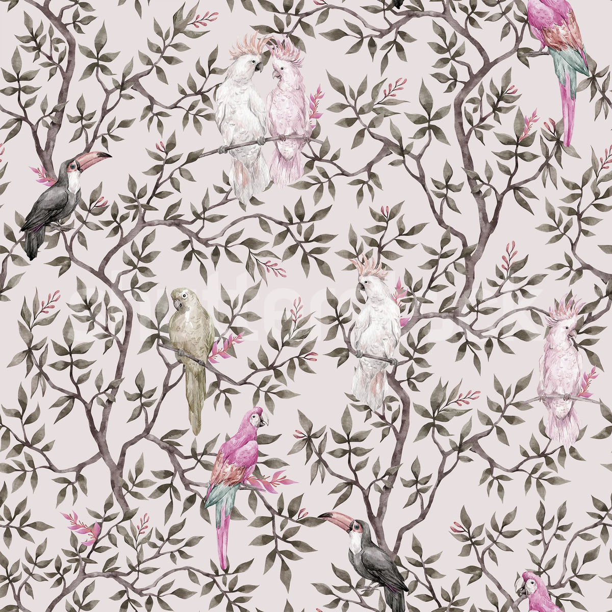 Parrot Shrubbery, Pink Mural Wallpaper - pure wallpaper artwork