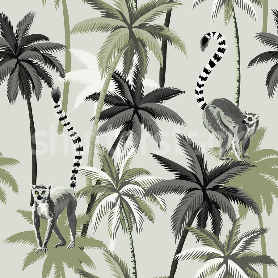 Lemur Palms, Green Mural Wallpaper