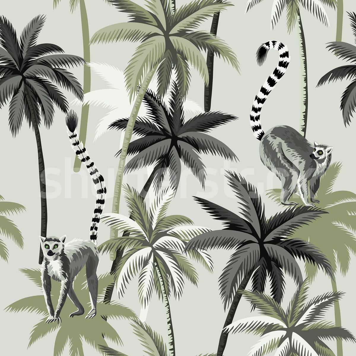Lemur Palms, Green Mural Wallpaper - pure wallpaper artwork