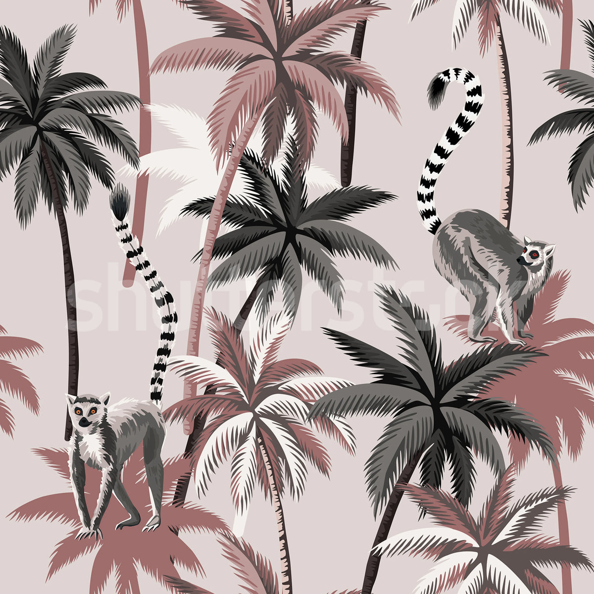 Lemur Palms, Burgundy Mural Wallpaper - pure wallpaper artwork