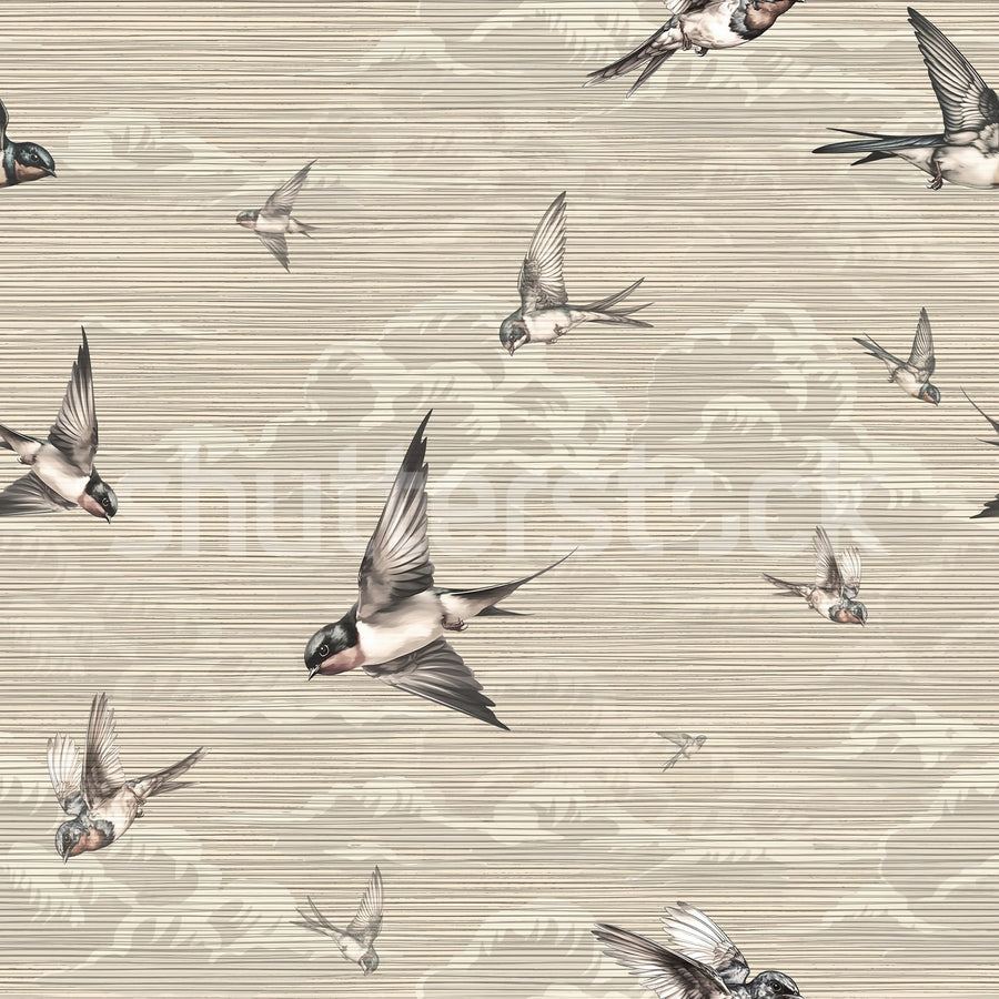 Swallow Sky, Beige Mural Wallpaper