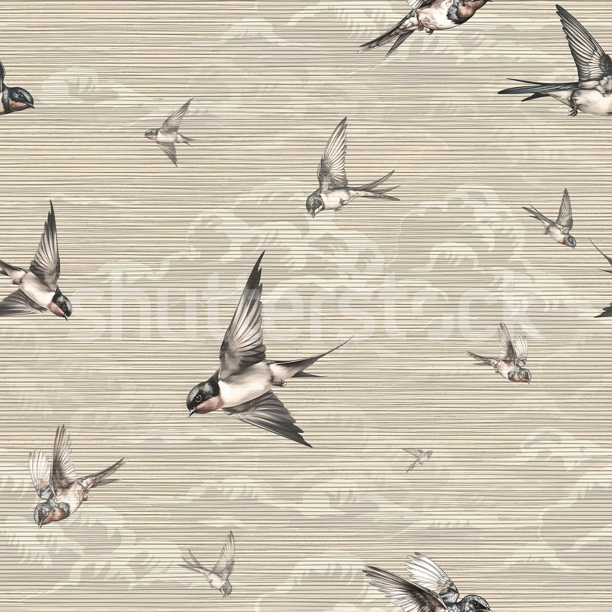 Swallow Sky, Beige Mural Wallpaper - pure wallpaper artwork