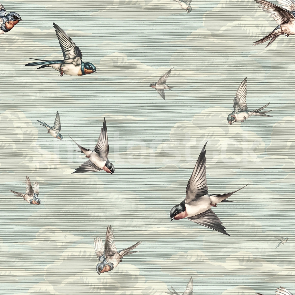 Swallow Sky, Vintage Blue Mural Wallpaper - pure wallpaper artwork