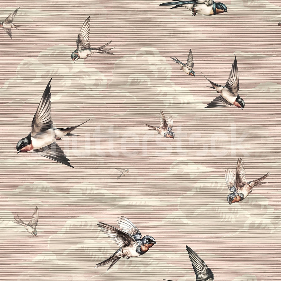 Swallow Sky, Dusty Pink Mural Wallpaper