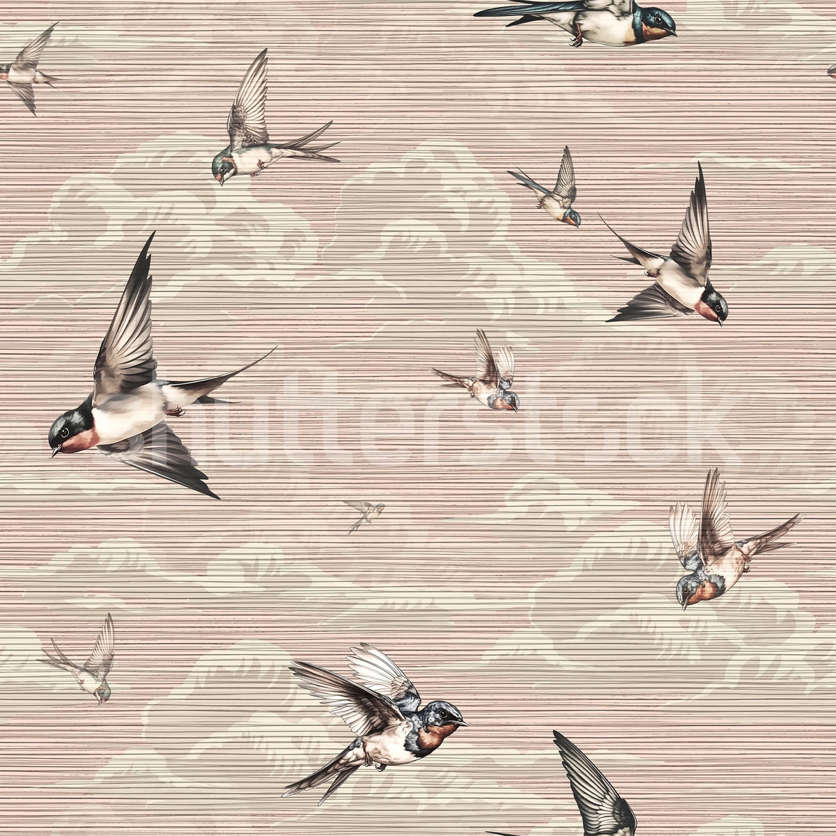 Swallow Sky, Dusty Pink Mural Wallpaper - pure wallpaper artwork