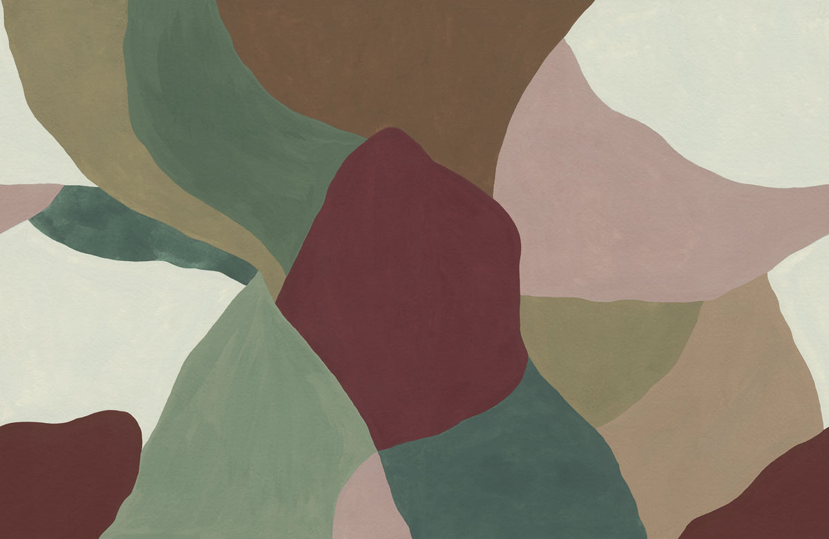 Abstract Fields, Green & Red Mural Wallpaper - pure wallpaper artwork