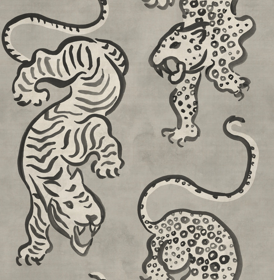 Ink Tiger, Gray Mural Wallpaper