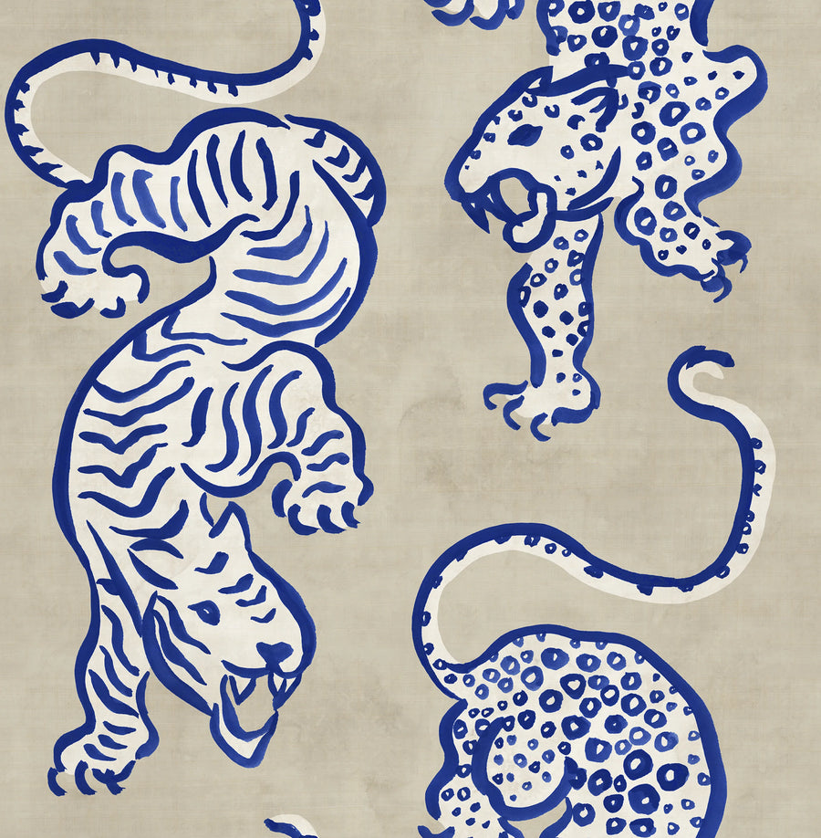 Ink Tiger, Blue Mural Wallpaper